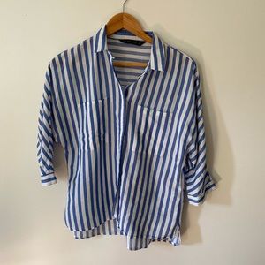Striped blue button up blouse